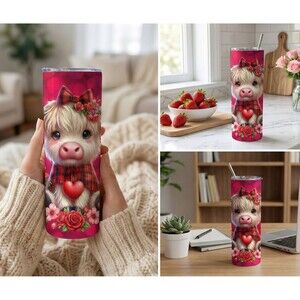 Valentines Day , 20oz Tumbler W/ Lid & Plastic and Metal Straws, Straw Brush